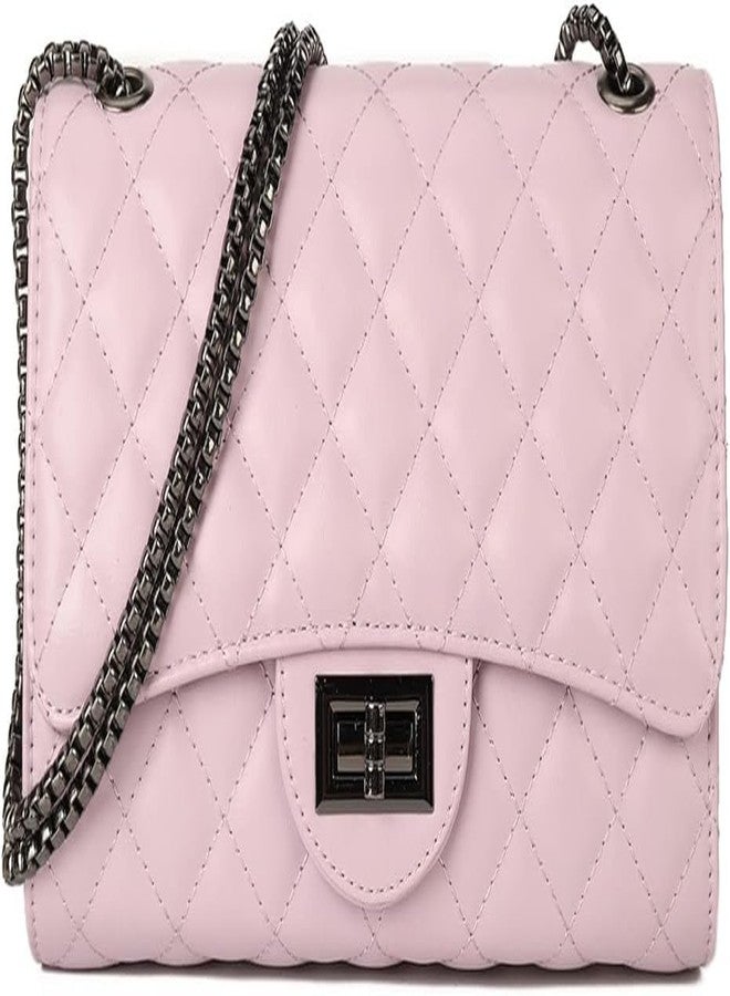 KRIFTY Quilted Crossbody Handbag with Chain Strap, Diamond Pattern, Metal Turn Lock For Women's/Girls (Purple) - Image 1